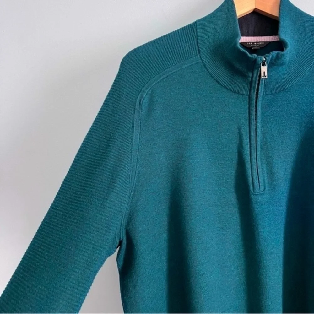 Men’s Ted Baker London Pullover 1/3 Zip Ribbed Sweater Teal Business Casual